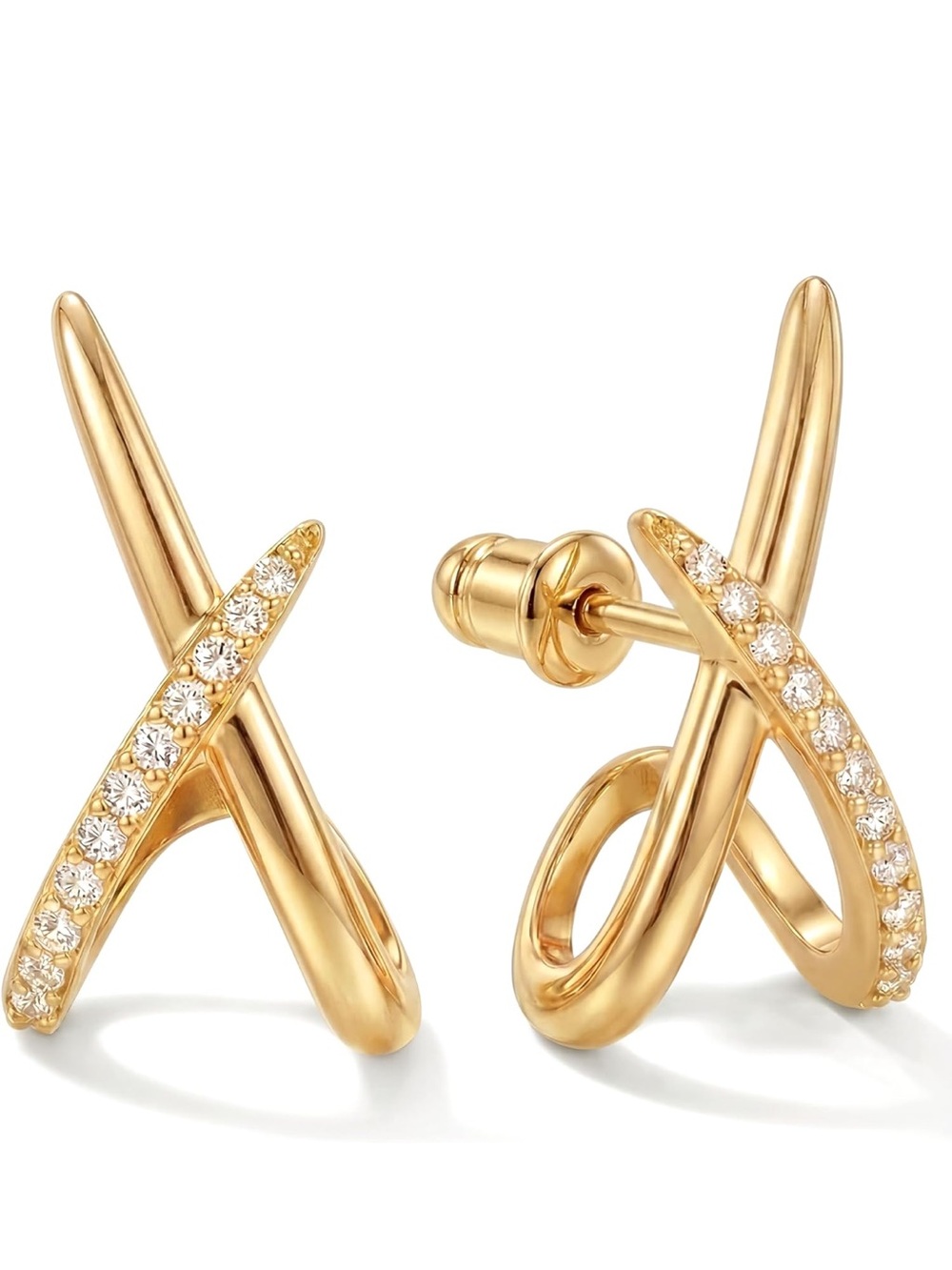 Anthropologie Gold Crisscross Hoop Earrings with Pavé Accents - Picture 3 of 3